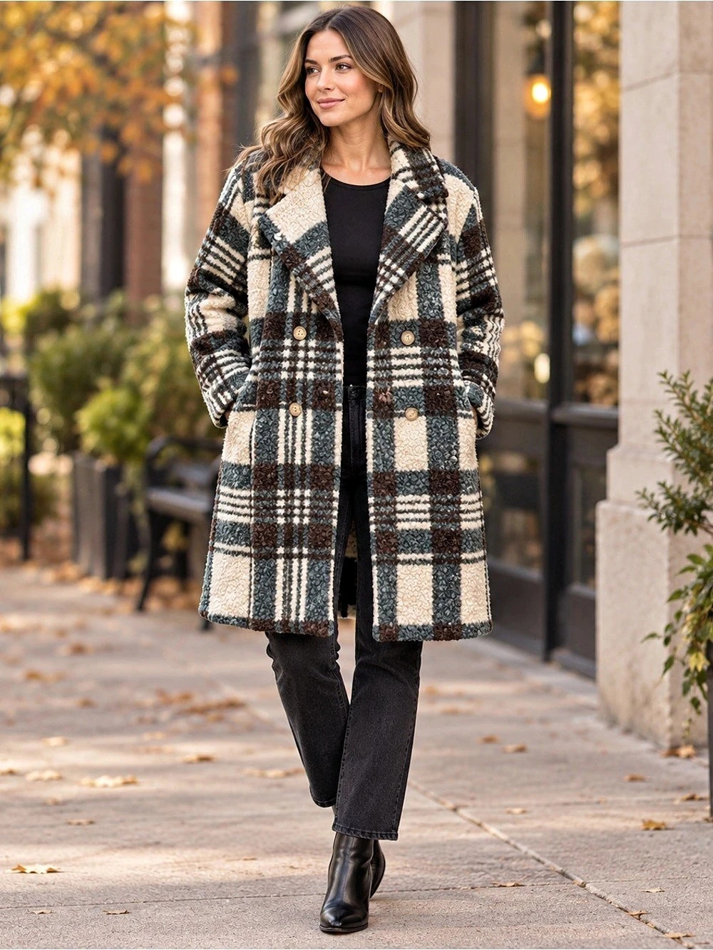 NYCC Women's Plaid Coat Brown & Blue XL NWT